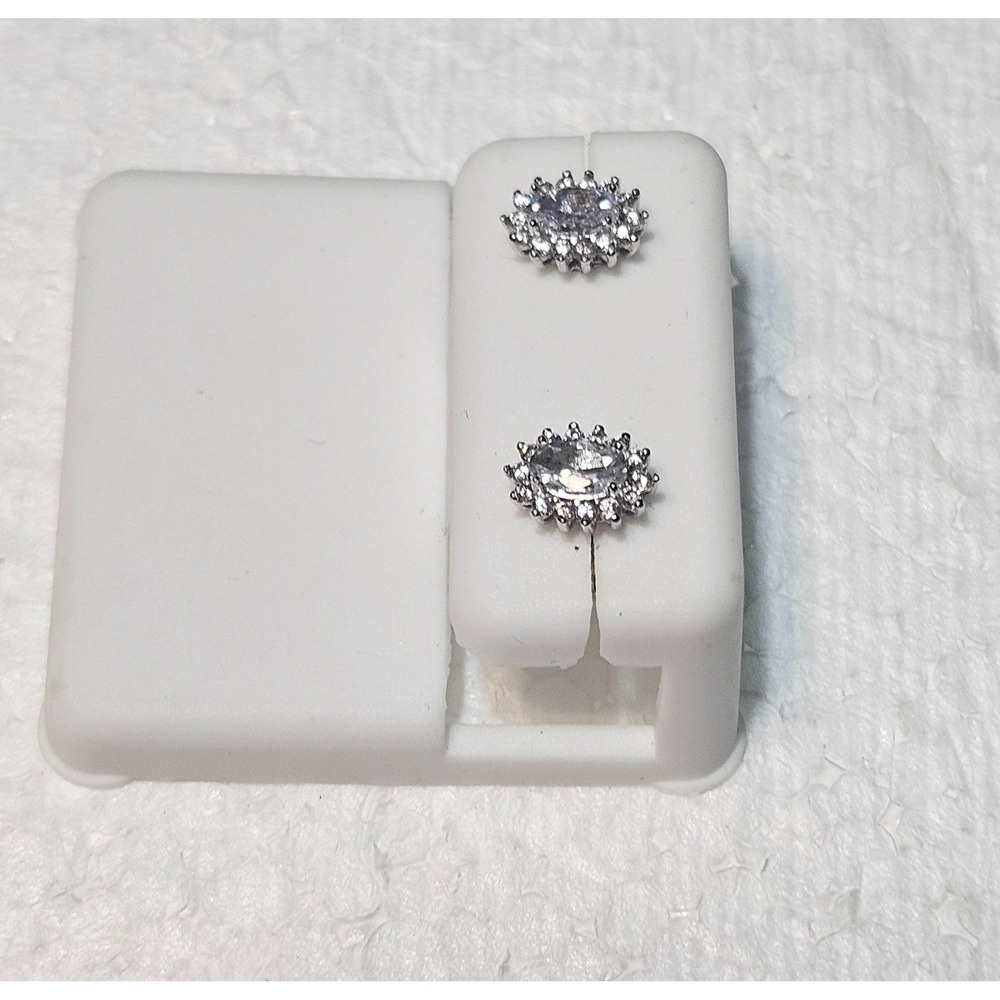 🩷925 Sterling Silver Oval Cubic Zirconia Halo Stud Earrings Silver‎ Tone CZ 🩵